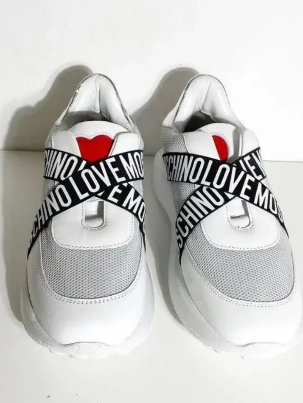 Love Moschino White Logo Band Mesh Sneakers Crisscross Chunky Running Shoes 9 - Picture 12 of 16